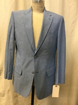 CORDOVAN & GRAY LTD, Sky Blue, Poly/Cotton, Heathered, Single Breasted, Notched Lapel, 2 Buttons,  3 Pockets,