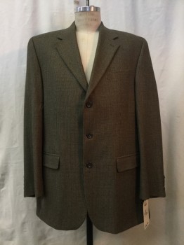 Mens, Sportcoat/Blazer, LAUREN, Green, Brown, Dk Brown, Camel Brown, Wool, Tweed, 44 L, Notched Lapel, Collar Attached, 3 Buttons,  3 Pockets,