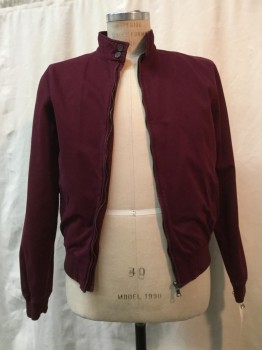 Mens, Casual Jacket, TOPMAN, Maroon Red, Cotton, Solid, M, Maroon, Zip Front, 2 Pockets, Collar Stand
