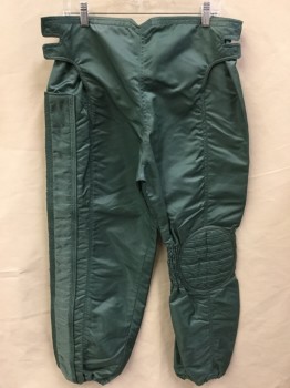 MTO, Green, Nylon, Polyester, Solid, Slate Green, Flap Front with 2 Hook Closures, Elastic Back, Quilt Oval Patch at Knee Front, Gathered Elastic Left Back Knee Area, Elastic Cuffs