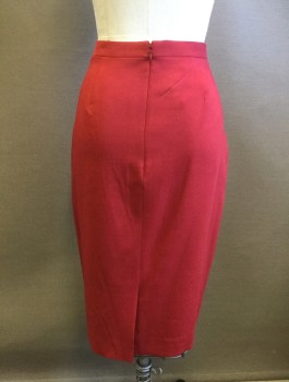 Womens, Skirt, Knee Length, BROOKS BROTHERS, Red, Wool, Spandex, Solid, Sz.2, Crepe, Pencil Skirt, 1" Wide Self Waistband, Darts at Waist, Center Back Invisible Zipper, Vent at Center Back Hem