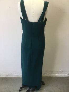 XSCAPE, Dk Green, Polyester, Solid, Double Straps, Straight Bust, Pleated Detail at Waist with Cross Over Drape, Back Zip