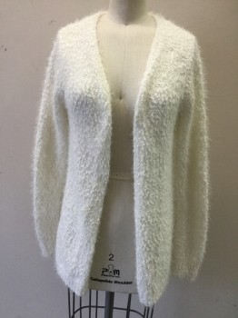 Womens, Sweater, LAUREN CONRAD, White, Polyester, Acrylic, Solid, XS, Fuzzy Cardigan, Long Sleeves, Open Front