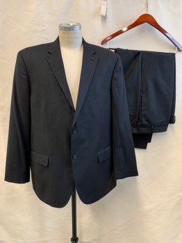 ALFANI, Black, Gray, Wool, Cashmere, Stripes - Pin, Black with Black and Gray Stripes, Single Breasted, Collar Attached, Notched Lapel, 2 Buttons,  3 Pockets