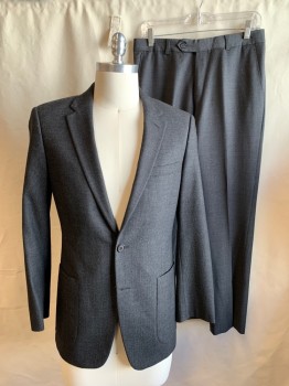 Mens, Suit, Jacket, PRADA, Black, Lt Gray, Wool, Elastane, Grid , 36R, Single Breasted, Collar Attached, Notched Lapel, 3 Pockets, 2 Buttons