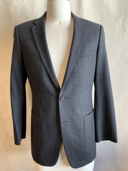 Mens, Suit, Jacket, PRADA, Black, Lt Gray, Wool, Elastane, Grid , 36R, Single Breasted, Collar Attached, Notched Lapel, 3 Pockets, 2 Buttons