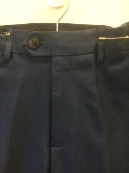 HAGGAR, Navy Blue, Polyester, Solid, Flat Front, Button Tab Waist, Straight Leg, Zip Fly, 4 Pockets