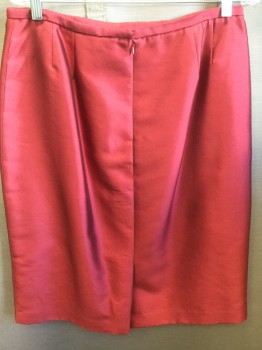 Womens, Suit, Skirt, OLIVER YATES, Red, Acetate, Solid, W32, 14, H42, Narrow Waistband, Center Back Zipper, Center Back Slit,