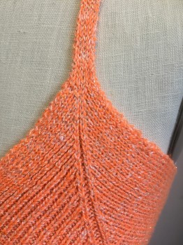 TIMING, Iridescent Orange, Silver, Acrylic, Speckled, Orange Knit with Iridescent Silver and Glitter Threads, Spaghetti Strap, V-neck