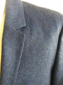 CARVEN, Navy Blue, Blue, Wool, 2 Color Weave, Single Breasted, 1 Button, Notched Lapel, 2 Pockets, Hand Picked Collar/Lapel, Center Back Vent, Half Lining