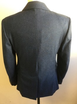 CARVEN, Navy Blue, Blue, Wool, 2 Color Weave, Single Breasted, 1 Button, Notched Lapel, 2 Pockets, Hand Picked Collar/Lapel, Center Back Vent, Half Lining