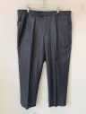 Mens, Suit, Pants, ROSSI MAN, Gray, Lt Gray, Wool, Stripes - Pin, Ins:30, W:42, Single Pleated, Button Tab, Zip Fly, 4 Pockets, Relaxed Leg