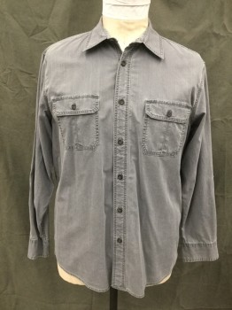 OUTDOOR LIFE, Medium Gray, Cotton, Solid, Button Front, Collar Attached, Long Sleeves, Button Cuff, Button Tab Sleeves, 2 Flap Pockets