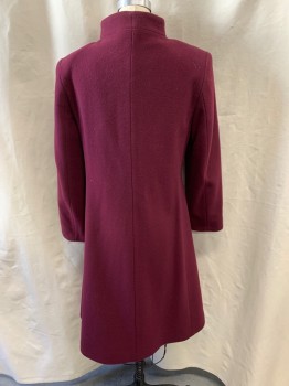 CINIZIA ROCCA, Plum Purple, Wool, Solid, Stand Collar, Single Breasted, Button Front, Collar Can Be Folded Down