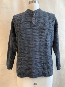 Mens, Pullover Sweater, RUGGED TRAILS, Gray, Cotton, Heathered, M, Textured, Henley