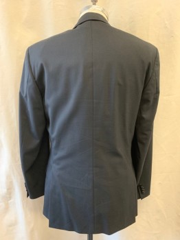 MOSS BROS, Black, Wool, Polyester, Tux Blazer, Peaked Lapel, Satin Lapel, Single Breasted, Button Front, 2 Buttons (Missing 1 Button), 3 Pockets