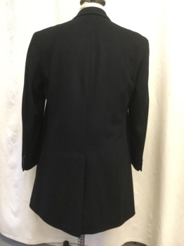 Mens, Coat, Overcoat, KENNETH COLE, Black, Wool, Polyester, Solid, 44rR, Notched Lapel, 3 Button Front, 2 Pockets, Back Vent, Fully Lined