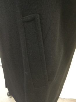 Mens, Coat, Overcoat, KENNETH COLE, Black, Wool, Polyester, Solid, 44rR, Notched Lapel, 3 Button Front, 2 Pockets, Back Vent, Fully Lined