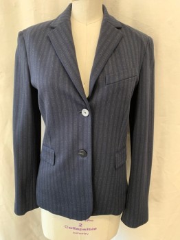 Womens, Suit, Jacket, THEORY, Navy Blue, Ecru, Viscose, Elastane, Stripes - Vertical , 0, Notched Lapel, Single Breasted, Button Front, 2 Buttons, 3 Pockets, Single Back Vent