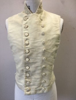 MBA LTD, Cream, Cotton, Solid, Military Uniform Vest, Brushed Twill, Double Breasted, Self Fabric Covered Buttons, Stand Collar, Self Twill Ties in Back, Made To Order Historical Early 1800's Reproduction