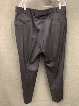 Mens, Suit, Pants, BROOKS BROTHERS, Black, Wool, Solid, 38/32, Zip Fly, Button Tab Closure, 4 Pockets, Belt Loops