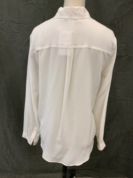 CLUB MONACO, White, Silk, Solid, Button Front, Hidden Placket, Collar Attached, Long Sleeves, Button Cuff, 2 Pockets