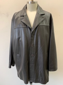 Mens, Leather Jacket, N/L, Dk Brown, Leather, Polyester, Solid, C56, Single Breasted, 5 Buttons, Notched Lapel, Front and Back Yoke, 2 Vertical Pocket, Missing Zip Out Lining