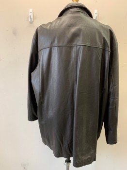 Mens, Leather Jacket, N/L, Dk Brown, Leather, Polyester, Solid, C56, Single Breasted, 5 Buttons, Notched Lapel, Front and Back Yoke, 2 Vertical Pocket, Missing Zip Out Lining