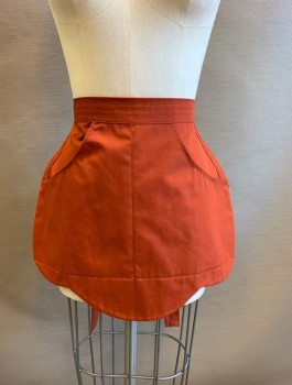 Unisex, Apron, N/L, Rust Orange, Poly/Cotton, Solid, Waitress Apron, Scallopped Hem, 2 Curved Pockets at Hips, Self Ties at Waist