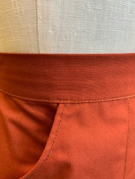 N/L, Rust Orange, Poly/Cotton, Solid, Waitress Apron, Scallopped Hem, 2 Curved Pockets at Hips, Self Ties at Waist