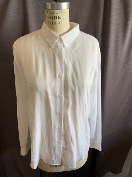Womens, Blouse, UNIQLO, White, Rayon, Polyester, Solid, M, C.A., Button Front, Cuffs