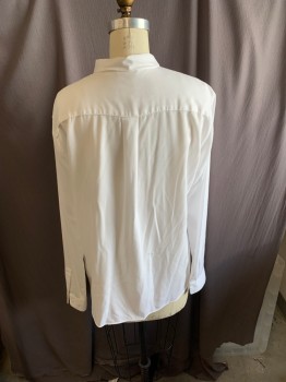 Womens, Blouse, UNIQLO, White, Rayon, Polyester, Solid, M, C.A., Button Front, Cuffs
