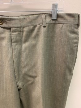 BURBERRY, Putty/Khaki Gray, Sky Blue, Orange, Wool, Stripes - Pin, Zip Front, Extended Waistband With Button, 4 Pockets, Creased Front