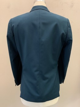 Mens, Suit, Jacket, PAUL SMITH, Teal Blue, Wool, Solid, 38R, 2 Buttons, Single Breasted, Notched Lapel, 3 Pockets