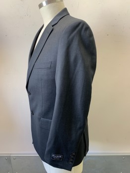 Mens, Suit, Jacket, JOS A BANK, Charcoal Gray, Wool, Solid, 42R, 2 Buttons, Single Breasted, Notched Lapel, 3 Pockets