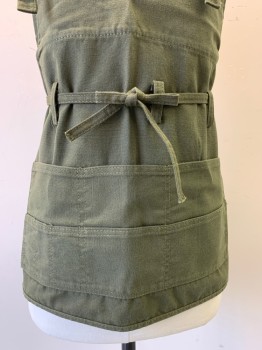 NO LABEL, Olive Green, Poly/Cotton, Solid, Wrap Around, Layer Hip Pockets, Single Chest Pocket, Waist Loops, Waist Ties,
