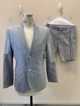 Mens, Suit, Jacket, TOPMAN, Navy Blue, White, Cotton, 2 Color Weave, 40R, 2 Buttons, Single Breasted, Notched Lapel, 3 Pockets