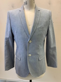 Mens, Suit, Jacket, TOPMAN, Navy Blue, White, Cotton, 2 Color Weave, 40R, 2 Buttons, Single Breasted, Notched Lapel, 3 Pockets