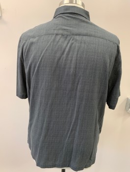 Mens, Casual Shirt, NAT NAST, Black, Dk Gray, Silk, Cotton, Stripes - Vertical , Grid , XL, Button Front, S/S, C.A., Mottled Side Panels