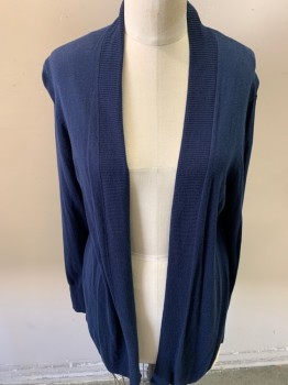 Womens, Sweater, CHELSEA, Navy Blue, Cotton, Solid, S, Ribbed Collar, Open Front