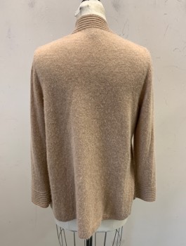 CHARTER CLUB, Tan Brown, Cashmere, Solid, Heathered, L/S, Shawl Front, Ribbed Cuffs, Ribbed Collar