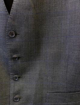 Mens, Suit, Vest, Ralph Lauren, Dk Gray, Blue, Wool, Glen Plaid, 38, 5 Button, 2 Pocket
