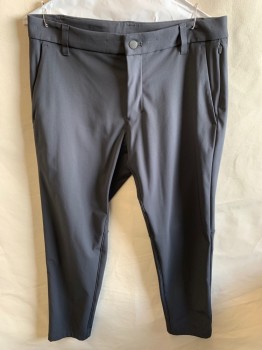 Mens, Casual Pants, LULULEMON, Charcoal Gray, Polyester, Solid, L30, W32, Zip Front, Snap Closure, Side Seam Zipper Pockets, Back Pockets With Snaps, Belt Loops, Stretch