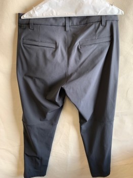 LULULEMON, Charcoal Gray, Polyester, Solid, Zip Front, Snap Closure, Side Seam Zipper Pockets, Back Pockets With Snaps, Belt Loops, Stretch