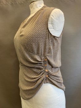 CHELSEA, Black, Camel Brown, White, Polyester, Squares, Sleeveless, V Neck, Crossover, Side Pleat With Buttons,