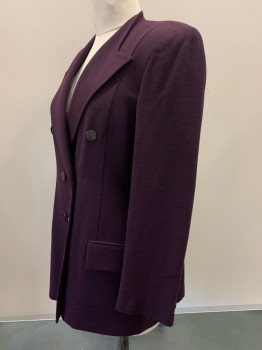 Womens, 1990s Vintage, Suit, Jacket, JONES OF NY, Plum Purple, Wool, Solid, W30, B40, 6 Buttons, Single Breasted, Peaked Lapel With No Collar, 2 Pockets,