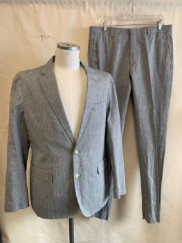 J. CREW, Lt Gray, Cotton, Linen, Heathered, Single Breasted, 2 Bttns, Notched Lapel, 3 Pckts,