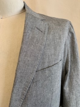 J. CREW, Lt Gray, Cotton, Linen, Heathered, Single Breasted, 2 Bttns, Notched Lapel, 3 Pckts,