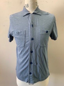 J. Crew, Steel Blue, Cotton, Solid, S/S, Button Front, Collar Attached, Chest Pockets