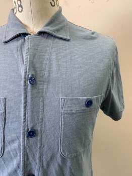 J. Crew, Steel Blue, Cotton, Solid, S/S, Button Front, Collar Attached, Chest Pockets
